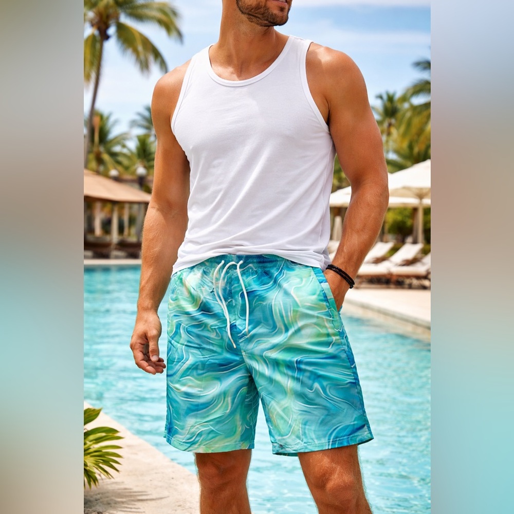 🌊 Men’s Tropical Marble Lounge / Swim Shorts – Size Medium – NWOT